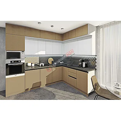 Готовая кухня Комфорт Хай-тек 3 х 1.9м угловая Белый, Капучино-0