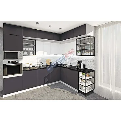 Готовая кухня Комфорт Лофт 3х2.2м угловая крашеная МДФ Белый, Графит-0