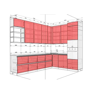 Готовая кухня Комфорт "Gola ручка" 300 х 220см с фасадами "Лофт" Бархат-2