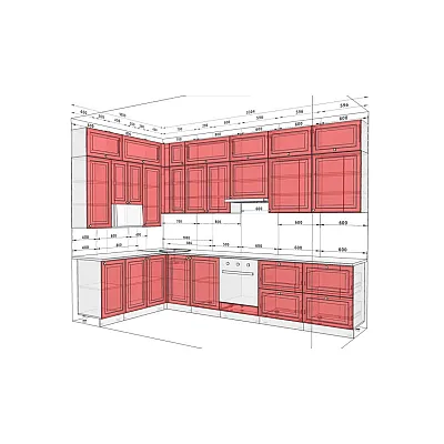 Готова кухня Комфорт "Gola ручка" 330х180см угловая с фасадами "Диамант" Лате-2