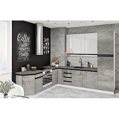 Готова кухня Комфорт Тренд 3 х 2.3м кутова Бетон світлий, Білий-0