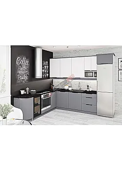 Готова кухня Комфорт Лофт 300 х 230см кутова фарбований МДФ Білий, Титан