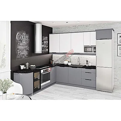 Готова кухня Комфорт Лофт 300 х 230см кутова фарбований МДФ Білий, Титан-0