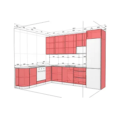 Готова кухня Комфорт Лофт 300 х 230см кутова фарбований МДФ Білий, Титан-2