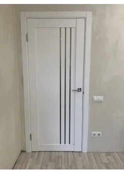 Двери ROCKWOOD Island Вертикаль 2, белый матовый, стекло черное, полотно 660*1900мм