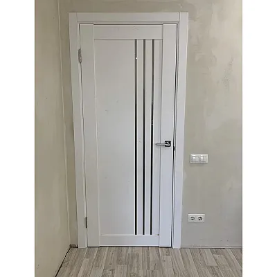 Двері ROCKWOOD Island Вертикаль 2, білий матовий, чорне скло, полотно 660*1900мм-0