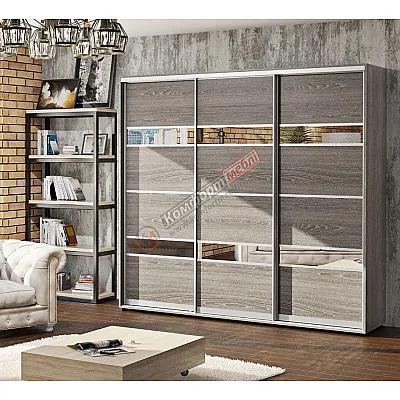 Шафа-купе 2,6 метра Комфорт "Модель 5" 3х дверна дуб трюфель-0