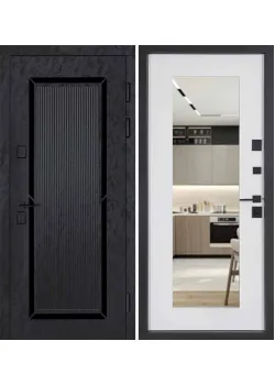 Двери В-83 (квадро) 594/605 зеркало Оксид черный Весь декор/Белая шагрень Булат