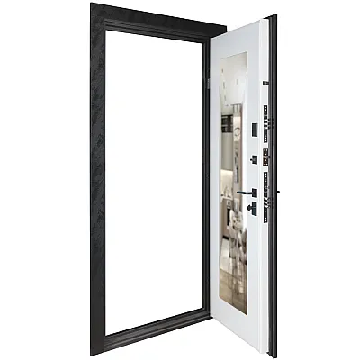 Вхідні Двері В-83 (квадро) 594/605 дзеркало Оксид чорний Весь декор/Біла шагрень Булат-3