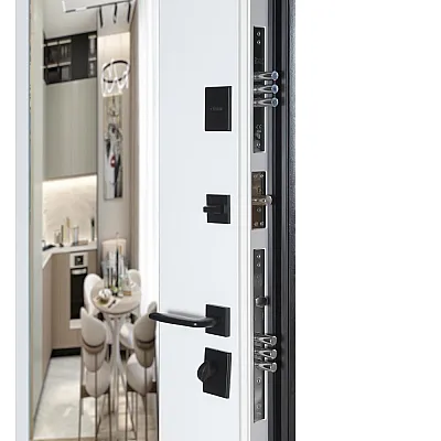 Вхідні Двері В-83 (квадро) 594/605 дзеркало Оксид чорний Весь декор/Біла шагрень Булат-5