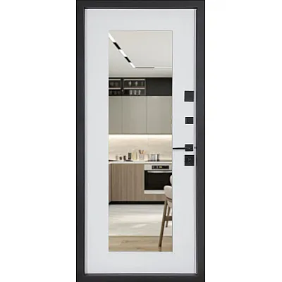 Вхідні Двері В-83 (квадро) 594/605 дзеркало Оксид чорний Весь декор/Біла шагрень Булат-2