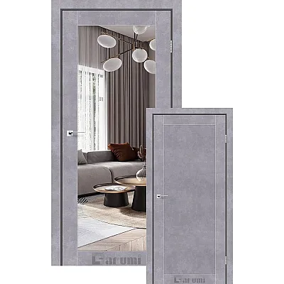 Межкомнатные Двери Violeta бетон серый с односторонним зеркалом Darumi Ламинатин-0