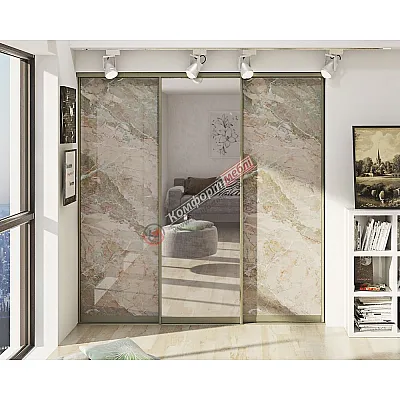 Встроенная раздвижная система 2,2м трехдверная "Стекло фотопечать" с зеркалом-0