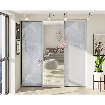 Встроенная раздвижная система 2,2м трехдверная "Стекло фотопечать" с зеркалом-0