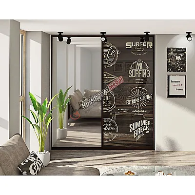 Встроенная раздвижная система 2м двухдверная "Стекло фотопечать" с зеркалом-0