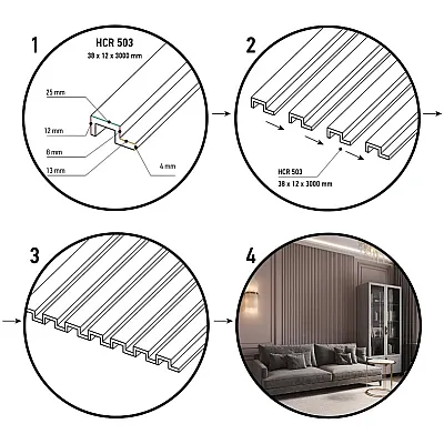Панель декоративная "Рейки" из полимера Grand Decor HCR 503-3