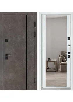 Двері Термоультра (квадро) Securemme 546/607 Роксі антрацит/Біла шагрень дзеркало Булат