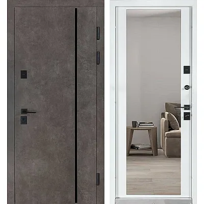 Вхідні Двері Термоультра (квадро) Securemme 546/607 Роксі антрацит/Біла шагрень дзеркало Булат-0