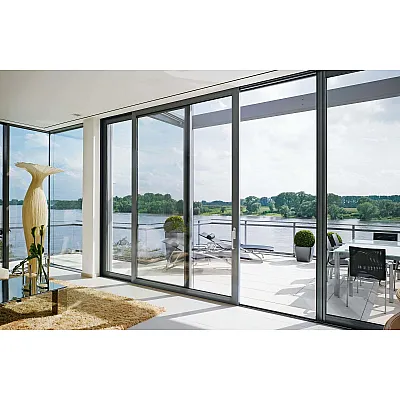 Алюмінієва паралельно розсувна система Schüco ASE 70.HI з теплоізоляцією 3400*1400 антрацит RAL 7016-0