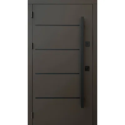 Входные Двери Стрит Горизонт металл песок 8019 краска, декор молдинг МДФ дуб темный Vinorit 3К "Qdoors"-0