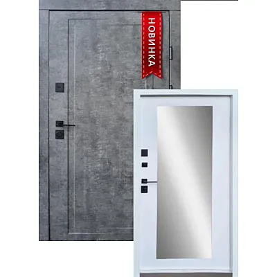 Входные Двери Мироу мрамор темный белая эмаль + зеркало Qdoors-0