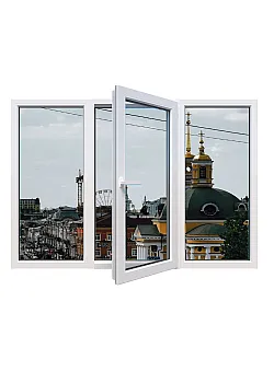 Металлопластиковое окно Steko V62 трёхстворчатое с поворотно-откидной створкой 1900 x 1300 мм