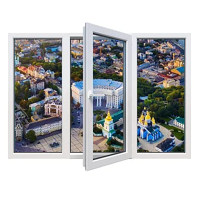 Металлопластиковое окно Viknaroff Fenster 500 трёхстворчатое с поворотно-откидной створкой 1900 x 1300 мм-0
