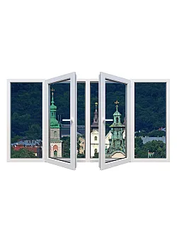 Металлопластиковое окно Steko IDEAL 2000 четырехстворчатое с двумя поворотно-откидными створками 2400 x 1500 мм