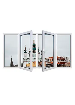 Металлопластиковое окно Veka Softline четырехстворчатое с двумя поворотно-откидными створками 2400 x 1500 мм