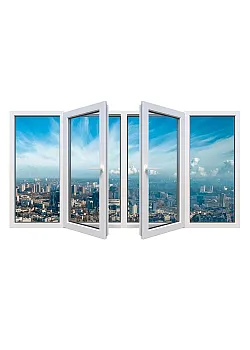 Металлопластиковое окно Veka Softline 82 четырехстворчатое с двумя поворотно-откидными створками 2400 x 1500 мм