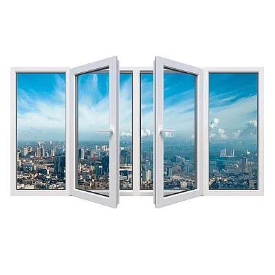 Металлопластиковое окно Veka Softline 82 четырехстворчатое с двумя поворотно-откидными створками 2400 x 1500 мм-0