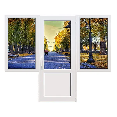 Балконный блок Glasso 5S с двумя окнами и поворотно-откидной дверью 2300 x 2100 мм-0