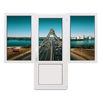 Балконный блок Glasso 7S с двумя окнами и поворотно-откидной дверью 2300 x 2100 мм-0