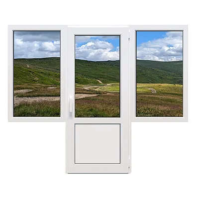 Балконный блок Kommerling 70ST plus с двумя окнами и поворотно-откидной дверью 2300 x 2100 мм-0