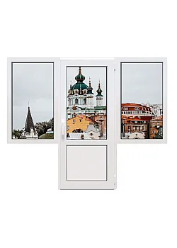 Балконний блок Veka Softline з двома вікнами і поворотно-відкидними дверима 2300 x 2100 мм