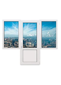 Балконний блок Veka Softline 82 з двома вікнами і поворотно-відкидними дверима 2300 x 2100 мм