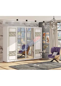 Шафа-купе 3,4 м "Валенсія" глянець з дзеркалом 4 дверна біла