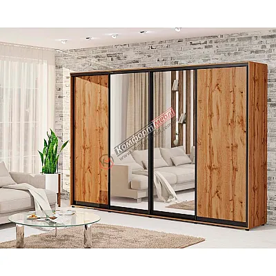 Шафа купе 4.0 метра "ДСП" з дзеркалом 4 дверна дуб золотий-0