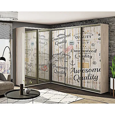 Шкаф-купе "Зеркало" угловой с фотопечатью светлый-0