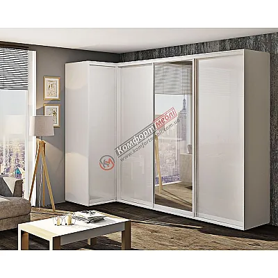 Шкаф-купе "ДСП" угловой с зеркалом белого цвета-0