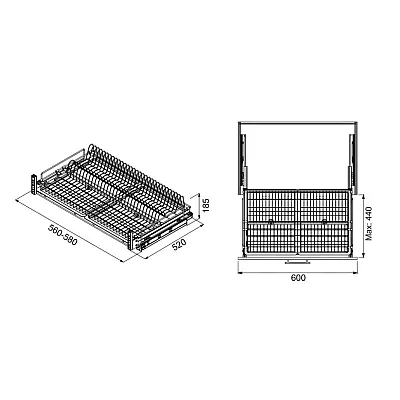 Сушка висувна 600 (560-580x520x185) на тандемах Blum, хром Starax-1