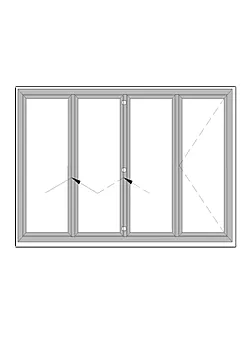 Алюмінієве вікно KMD 70 чотиристулкове з двома поворотно-відкидними стулками 3000 x 1300 мм