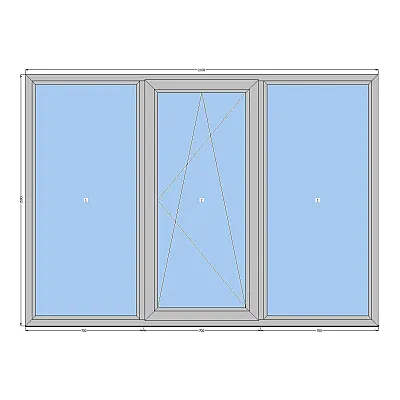 Алюмінієве вікно KMD 70 трьохстулкове з поворотно-відкидною стулкою 2000 x 1300 мм-1