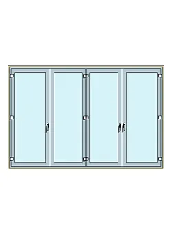Алюмінієве вікно KMD 70 чотиристулкове з двома поворотно-відкидними стулками 2600 x 1300 мм