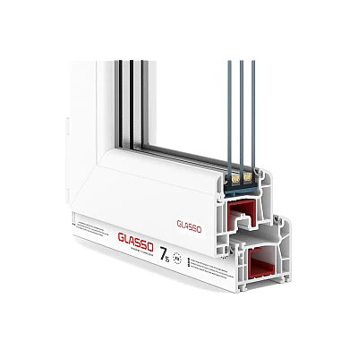 Металлопластиковое окно Glasso 7S четырехстворчатое с двумя поворотно-откидными створками 2900x1100 мм-1
