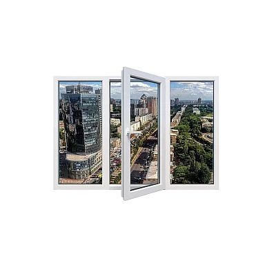 Металлопластиковое окно Epsilon Comfort трёхстворчатое с поворотно-откидной створкой 2600x1500 мм-0