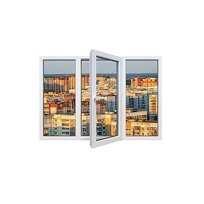 Металлопластиковое окно Kommerling 70ST plus трёхстворчатое с поворотно-откидной створкой 2300x1000 мм-0