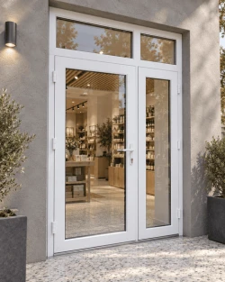 Металлопластиковые двери VEKA Softline 70 с фрамугой 1300 x 2300 мм