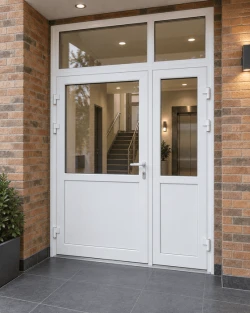 Металлопластиковые двери VEKA Softline 70 с фрамугой 1600 x 2300 мм