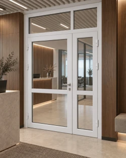 Металопластикові двері Rehau SYNEGO 80 з фрамугою 1300 x 2300 мм